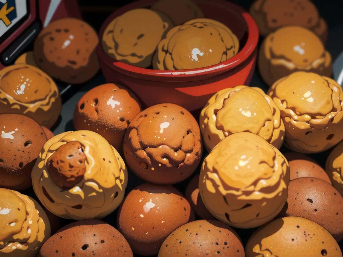 During the Dutch New Year's festivities, fried dough spheres known as Oliebollen are available for purchase from portable vendor stands.